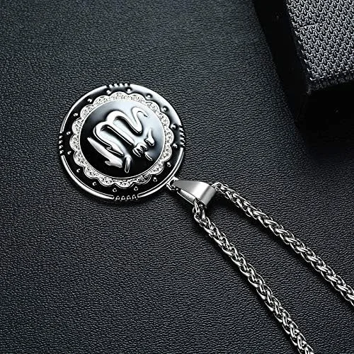 Miniatura 6 de UMtrade - Collar con colgante redondo de acero inoxidable para hombres y mujeres