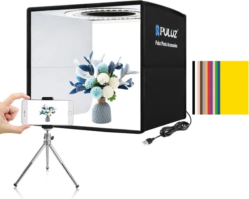 Caja de luz de estudio fotográfico mini de Puluz, kit de tienda de fotos portátil, carpa plegable para fotografía con CRI >95, 104 luces LED y 6