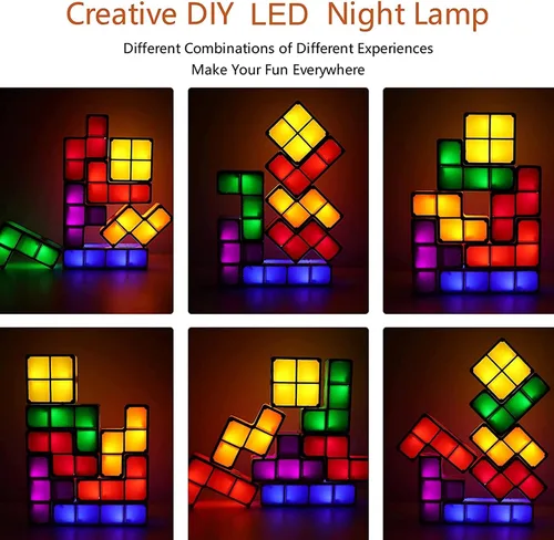 Miniatura 3 de VEEKI Luz nocturna apilable, LED apilable de 7 colores, rompecabezas 3D, luz nocturna, lámpara de escritorio entrelazada de inducción, bloques