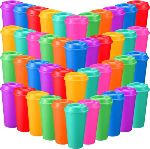 Miniatura 28 de Honeydak Paquete de 30 tazas de café reutilizables de 16 onzas con tapas, botella de agua, taza de viaje para café helado, vasos de té de plástico
