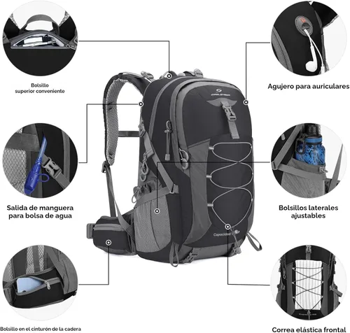 Miniatura 3 de Mochila de senderismo Maelstrom, mochila de camping, mochila de senderismo impermeable de 40 l con cubierta para la lluvia, mochila ligera de viaje