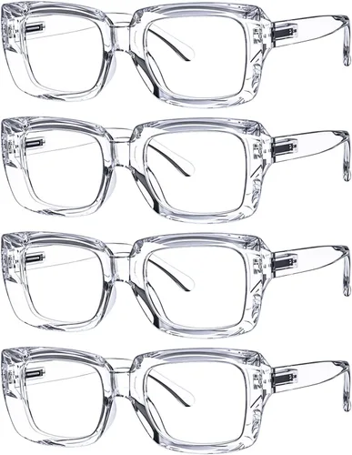 Miniatura 12 de Eyekepper Paquete de 4 lentes de lectura con bloqueo de luz azul, anteojos cuadrados de computadora de gran tamaño +0.00