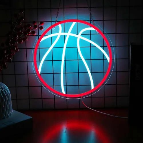 Miniatura 10 de Letrero de neón de baloncesto, luz LED de neón regulable de 12 pulgadas, alimentada por USB, decoración de pared de neón deportiva estética