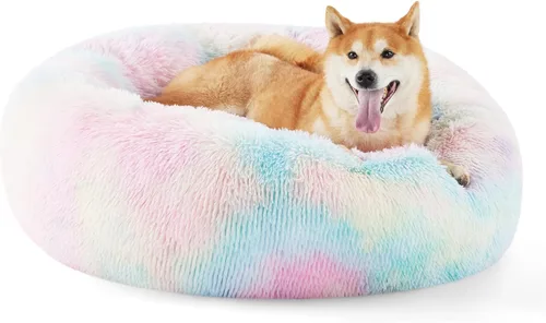 Miniatura 39 de Bedsure - Cama relajante para perro mediano, lavable, tipo dona, cama para gato, antideslizante, redonda, afelpada, mullida, de piel sintética