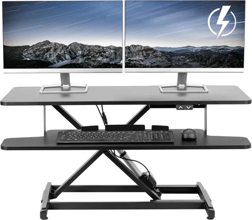 Miniatura 10 de VIVO 32 inch Electric Motor Desk Converter, Height Adjustable Riser, Sit to Stand Dual Monitor and Laptop Workstation with Wide Keyboard Tray
