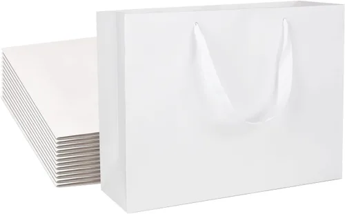 Miniatura 8 de Bolsas de regalo de papel kraft extra grandes, 12 piezas, blancas, 16 x 6 x 12 pulgadas, asas de cinta, bolsas de fiesta, boda y compras