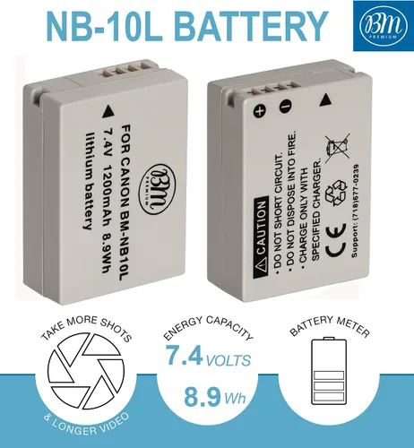 Miniatura 2 de BM Premium Paquete de 2 baterías NB-10L para cámara digital Canon PowerShot G1 X, G3-X, G15, G16, SX40 HS, SX50 HS, SX60 HS