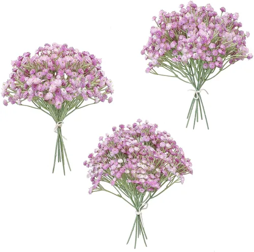 Miniatura 7 de Floroom - 18 ramitas artificiales de aliento de bebés Gypsophila, flores falsas de aspecto real color azul polvoriento para ramos de boda, centros