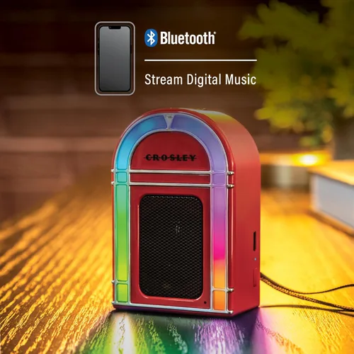 Miniatura 4 de Crosley CR3046A-RE Mini Jukebox Altavoz Bluetooth portátil con luces LED y micrófono, rojo