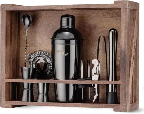Miniatura 9 de Conjunto de accesorios para cócteles y bar con soporte de madera rústica Cobre