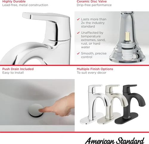Miniatura 3 de American Standard 7429101.243 Becklow - Grifo de baño monomando, 1.2 GPM, negro mate