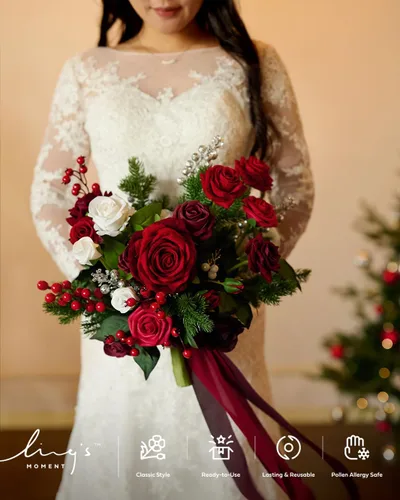 Miniatura 3 de Ling's moment Flores Artificiales 50 Pzas Rosas Rojas Kentucky Decoración con Tallos, 3" Tacto Real DIY Espuma Floral para Ramo de Boda/Centros