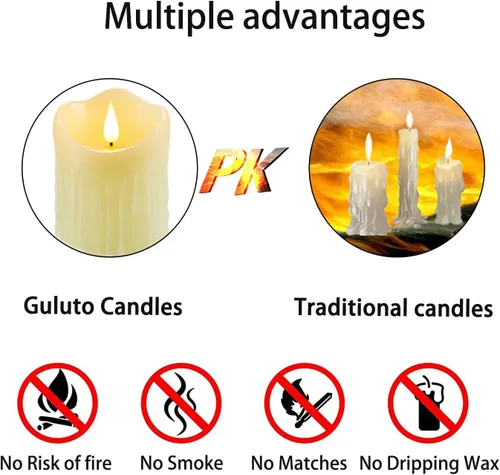Miniatura 3 de Velas sin llama con batería recargable, velas parpadeantes con control remoto y temporizador, velas LED de pilar de cera real, velas LED