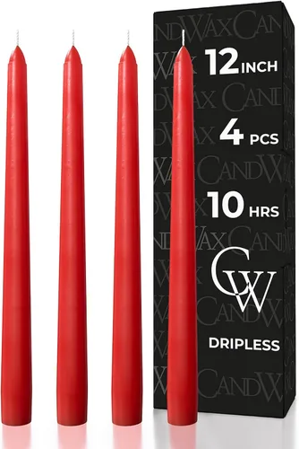 Miniatura 61 de CANDWAX Paquete de 4 velas cónicas blancas, sin goteo, de combustión lenta, sin perfume, de 12 pulgadas, ideales para mesa de comedor, candelabros