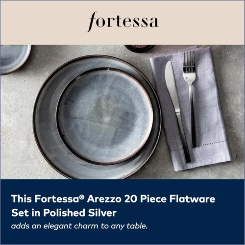 Miniatura 3 de FORTESSA Arezzo - Cubiertos de acero inoxidable 18/10, juego de 20 piezas con cuchillos de mesa, tenedores y cucharas (servicio para 4), apto