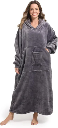 Miniatura 15 de FUSSEDA - Sudadera con manta portátil de gran tamaño, forro polar cálido y grueso con capucha sherpa acogedora con bolsillos y mangas. Regalo
