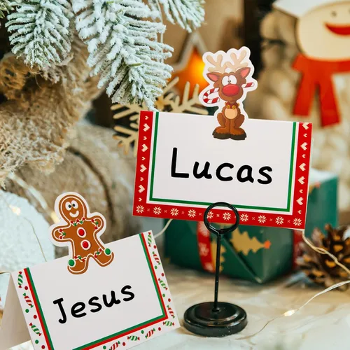 Miniatura 7 de Tarjetas de lugar de Navidad de Fancy Land para decoración de mesa navideña, 36 piezas de tarjetas de nombre de mesa