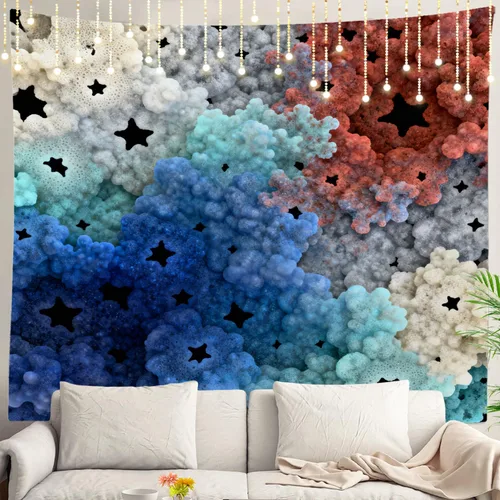 Miniatura 56 de Shrahala Tapiz de pared azul brillante, acuarela azul degradado para colgar en la pared, tapiz grande decorativo de fibra de poliéster, dobladillo