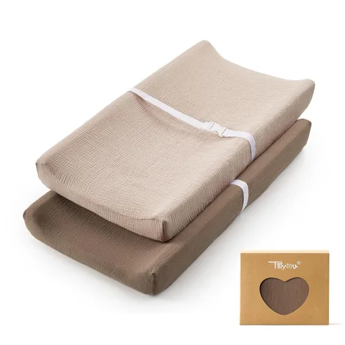Miniatura 14 de TILLYOU Funda de muselina para cambiador de pañales para bebés, niñas y niños, de algodón suave y transpirable, 2 unidades (flor amarilla)