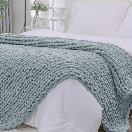 Miniatura 65 de Bigacogo Manta de punto grueso para sofá, 51 x 63 pulgadas, 100% tejida a mano con hilo de felpilla grueso jumbo, acogedoras y suaves mantas grandes
