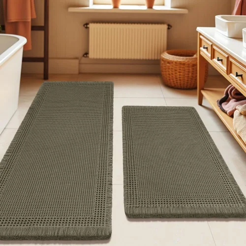Miniatura 92 de Tapete de baño con diseño de gofre, moderno, bohemio, absorbente, antideslizante, ultrasuave, lavable a máquina, con letra de baño, dormitorio