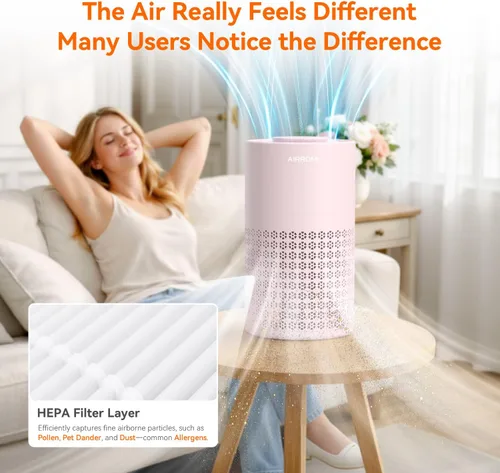 Miniatura 8 de Purificador de aire AIRROMI para dormitorio con filtro HEPA 3-en-1, purificador de aire para mascotas para el hogar con olor a orina de gato, cubre