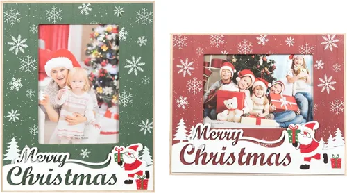 kennethan Marco rojo de Navidad de 4 x 6 pulgadas con decoración de Papá Noel de Navidad, 1 paquete de marco de madera con vidrio para mostrar fotos