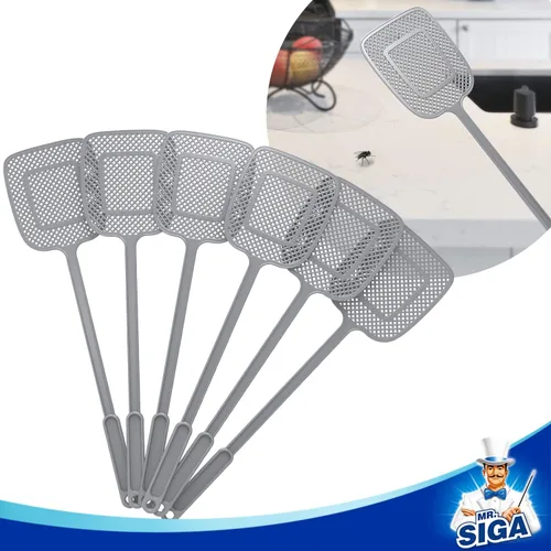 Miniatura 4 de MR.SIGA Matamoscas de mango largo resistente, gris, paquete de 6