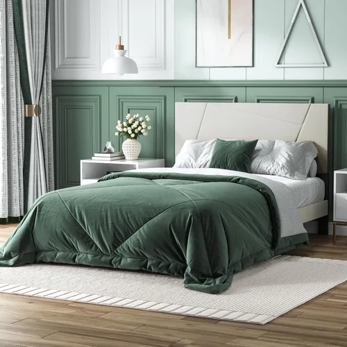 Miniatura 3 de IOILORI - Base de cama tamaño Full con cabecera tapizada en terciopelo de diseño geométrico, estructura robusta y listones de madera, silenciosa,