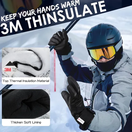 Miniatura 2 de Achiou Guantes de esquí para hombres y mujeres, impermeables, aislados, guantes de snowboard para pantalla táctil de invierno para -30 clima frío