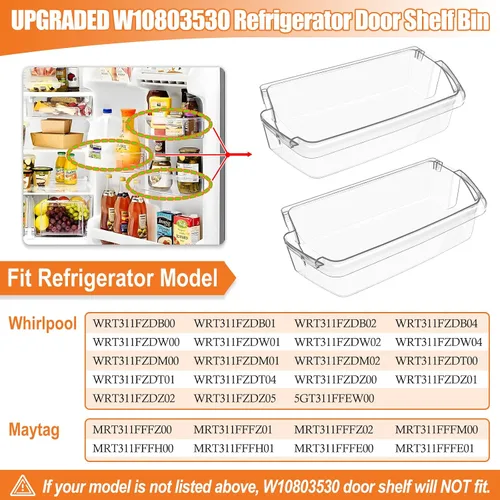 Miniatura 3 de Paquete de 2 contenedores de puerta de refrigerador mejorados W10803530 compatible con Whirlpool Refrigerador Puerta Estante Bin WRT311FZDW01