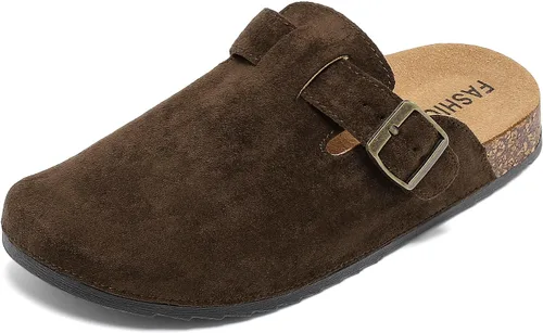 Miniatura 8 de Suede Clogs Men & Women Unisex Leather Mules Soft Cork Footbed Adjustable Buckle Slip Sandals Potato Shoes with Arch Support