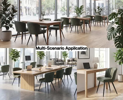 Miniatura 7 de EALSON Juego de 2 sillas de comedor modernas, asiento tapizado de piel sintética verde con respaldo curvado y patas de metal, silla auxiliar sin Pu