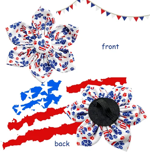 Miniatura 4 de Lionheart glory Collar de perro con bandera estadounidense, collar de flores para perro del 4 de julio, resistente y ajustable, patriótico con flor