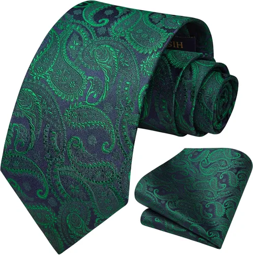 Miniatura 237 de HISDERN Corbatas para hombre, corbata de cachemira y bolsillo cuadrado tejido clásico floral para hombre, corbata de fiesta de boda