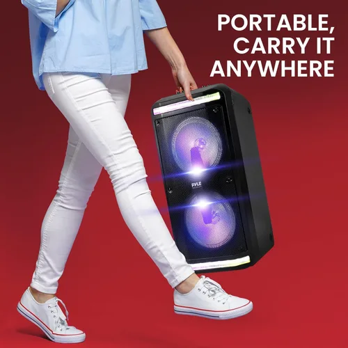 Miniatura 6 de Pyle Altavoz Bluetooth y sistema de megafonía – Sistema de karaoke estéreo portátil con micrófono con cable, luces LED integradas, lectores