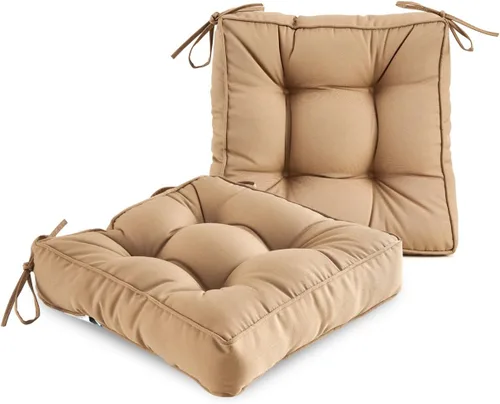 Miniatura 15 de ARTPLAN Cojín de asiento para exteriores, cojín cuadrado grueso para silla de mimbre de patio con lazo, juego de 2, 19 x 19 x 5 pulgadas, beige