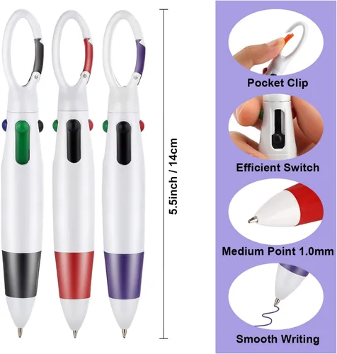 Miniatura 2 de Bolígrafos retráctiles, 12 bolígrafos multicolor 4 en 1 de 0.039 pulgadas con clip de mosquetón, bolígrafos de regalo para oficina, suministros