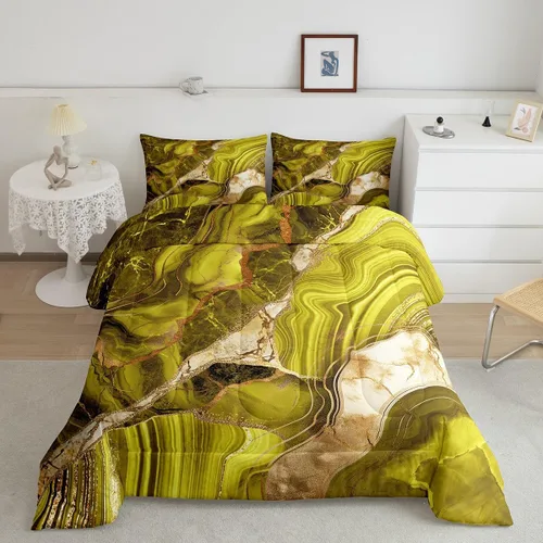 Miniatura 12 de Juego de edredón de mármol negro individual, ropa de cama dorada agrietada para adultos, hombres y mujeres, juegos de edredón de textura metálica