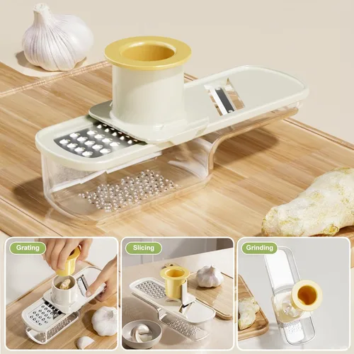 Miniatura 3 de 2 piezas de molinillo de ajo multifuncional y cortador de mandolina, herramienta trituradora de ajo 4 en 1, cortador de mandolina vegetal con Mezcla