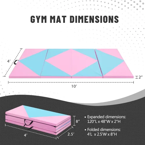 Miniatura 5 de Betterland Colchonetas plegables de gimnasia de 6/8/10 pies, esterilla de gimnasia aeróbica con asas de transporte, alfombrilla de piel sintética