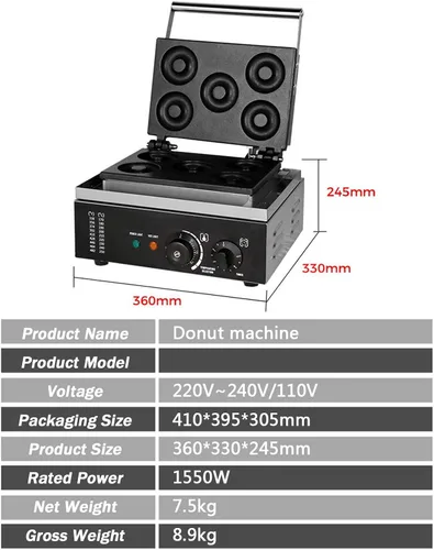 Miniatura 2 de Máquina de gofres comercial, máquina eléctrica antiadherente de 1550 W con revestimiento de teflón, horneador de gofres ajustable de 122-572 ℉