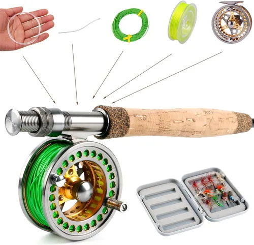Miniatura 2 de Sougayilang Combos de carrete de caña de pescar con mosca portátil ligera y carrete de mosca de aleación de aluminio mecanizado CNC, paquete Kit