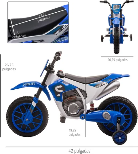 Miniatura 7 de Aosom Motocicleta para niños de 12V con neumáticos con banda de rodadura, bicicleta eléctrica de velocidad máxima de 5 mph para niños, motocicleta