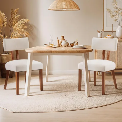 Miniatura 5 de MOJAY - Juego de 2 sillas de comedor, sillas de cocina modernas de mediados de siglo, sillas laterales de tela de lino estilo granja con respaldo