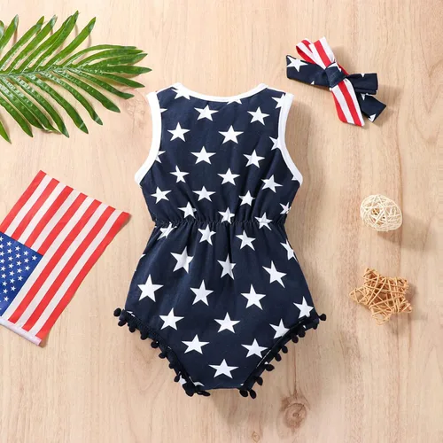Miniatura 3 de LUZOZEZO Mameluco de borla con bandera americana para bebé niña pequeña con diadema