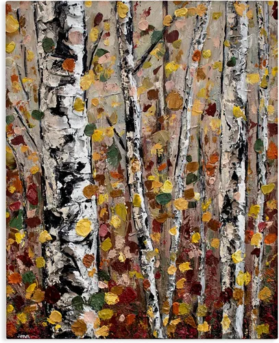 Stupell Industries "Hojas abstractas de árboles de abedul de otoño", arte en lienzo, 16 x 20 pulgadas, fácil de colgar y resistente, fabricado en