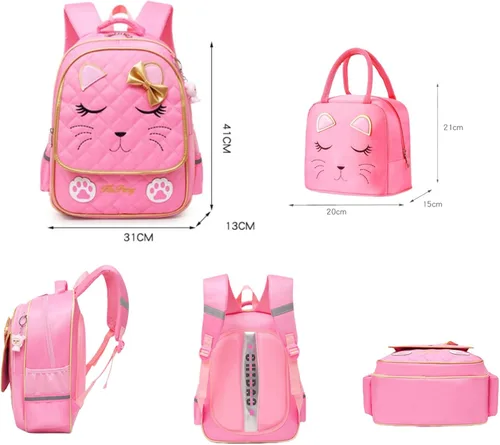 Miniatura 9 de Juego de 2 mochilas escolares con lazos para niñas y estudiantes, diseño de princesa para escuela primaria, 2pcs Negro-s, 2Pcs BagSet S