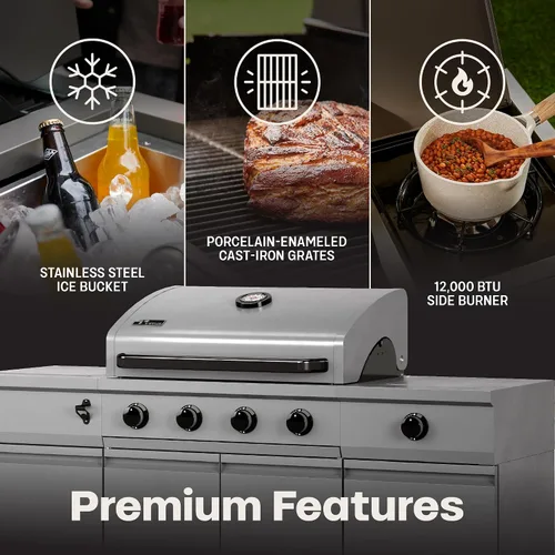 Miniatura 5 de Tytus Fresno - Parrilla de isla de propano o gas natural de 5 quemadores - Área de cocción de 864 pulgadas cuadradas, parrilla de 48,000 BTU