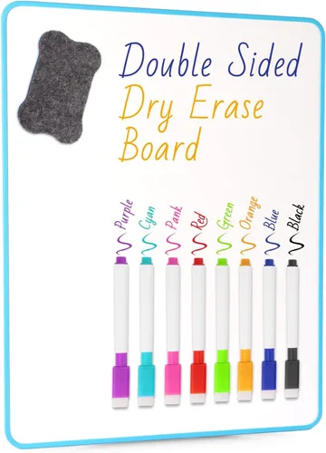Small White Dry Erase Board Double Sided,Small Dry Erase Board 14x11 Inch,Mini White Board with 8 Markers for Students Office Kitchen Blue